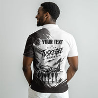 Personalized Tuskegee Airmen Polo Shirt Black And White Grunge WWII Aviation Art