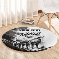 Personalized Tuskegee Airmen Round Carpet Black And White Grunge WWII Aviation Art