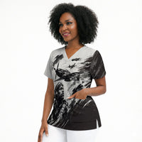 Personalized Tuskegee Airmen Scrub Top Black And White Grunge WWII Aviation Art