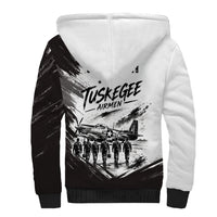 Personalized Tuskegee Airmen Sherpa Hoodie Black And White Grunge WWII Aviation Art