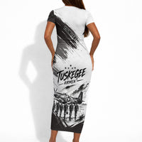 Personalized Tuskegee Airmen Short Sleeve Bodycon Dress Black And White Grunge WWII Aviation Art