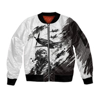 Personalized Tuskegee Airmen Sleeve Zip Bomber Jacket Black And White Grunge WWII Aviation Art