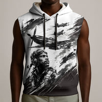 Personalized Tuskegee Airmen Sleeveless Hoodie Black And White Grunge WWII Aviation Art