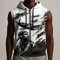Personalized Tuskegee Airmen Sleeveless Zip Hoodie Black And White Grunge WWII Aviation Art