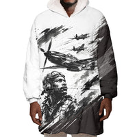 Personalized Tuskegee Airmen Wearable Blanket Hoodie Black And White Grunge WWII Aviation Art