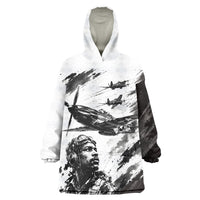 Personalized Tuskegee Airmen Wearable Blanket Hoodie Black And White Grunge WWII Aviation Art