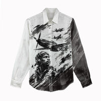 Personalized Tuskegee Airmen Women Casual Shirt Black And White Grunge WWII Aviation Art