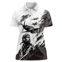 Personalized Tuskegee Airmen Women Polo Shirt Black And White Grunge WWII Aviation Art