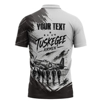 Personalized Tuskegee Airmen Zipper Polo Shirt Black And White Grunge WWII Aviation Art
