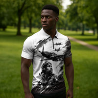 Personalized Tuskegee Airmen Zipper Polo Shirt Black And White Grunge WWII Aviation Art