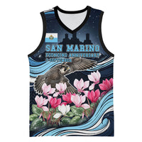 San Marino Founding Anniversary Basketball Jersey Freedom Peregrine Falcon - Cyclamen Flowers Towers Flag
