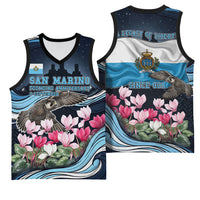 San Marino Founding Anniversary Basketball Jersey Freedom Peregrine Falcon - Cyclamen Flowers Towers Flag