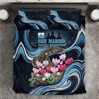 San Marino Founding Anniversary Bedding Set Freedom Peregrine Falcon - Cyclamen Flowers Towers Flag