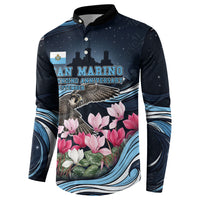 San Marino Founding Anniversary Button Sweatshirt Freedom Peregrine Falcon - Cyclamen Flowers Towers Flag