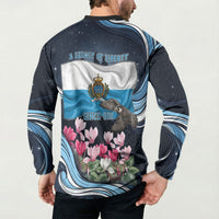 San Marino Founding Anniversary Button Sweatshirt Freedom Peregrine Falcon - Cyclamen Flowers Towers Flag