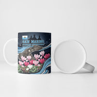 San Marino Founding Anniversary Ceramic Mug Freedom Peregrine Falcon - Cyclamen Flowers Towers Flag