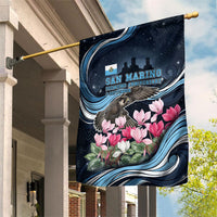 San Marino Founding Anniversary Garden Flag Freedom Peregrine Falcon - Cyclamen Flowers Towers Flag