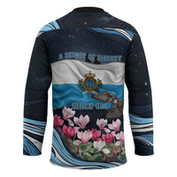 San Marino Founding Anniversary Hockey Jersey Freedom Peregrine Falcon - Cyclamen Flowers Towers Flag