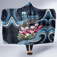 San Marino Founding Anniversary Hooded Blanket Freedom Peregrine Falcon - Cyclamen Flowers Towers Flag