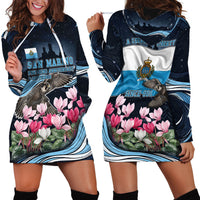 San Marino Founding Anniversary Hoodie Dress Freedom Peregrine Falcon - Cyclamen Flowers Towers Flag