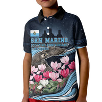 San Marino Founding Anniversary Kid Polo Shirt Freedom Peregrine Falcon - Cyclamen Flowers Towers Flag