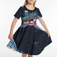 San Marino Founding Anniversary Kid Short Sleeve Dress Freedom Peregrine Falcon - Cyclamen Flowers Towers Flag