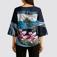San Marino Founding Anniversary Kimono Sleeve Blouse Freedom Peregrine Falcon - Cyclamen Flowers Towers Flag