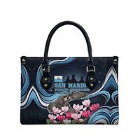 San Marino Founding Anniversary Leather Bag Freedom Peregrine Falcon - Cyclamen Flowers Towers Flag