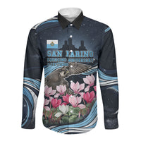 San Marino Founding Anniversary Long Sleeve Button Shirt Freedom Peregrine Falcon - Cyclamen Flowers Towers Flag