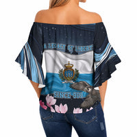 San Marino Founding Anniversary Off Shoulder Wrap Waist Top Freedom Peregrine Falcon - Cyclamen Flowers Towers Flag
