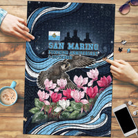 San Marino Founding Anniversary Puzzle Freedom Peregrine Falcon - Cyclamen Flowers Towers Flag