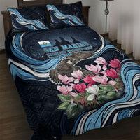 San Marino Founding Anniversary Quilt Bed Set Freedom Peregrine Falcon - Cyclamen Flowers Towers Flag