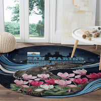 San Marino Founding Anniversary Round Carpet Freedom Peregrine Falcon - Cyclamen Flowers Towers Flag