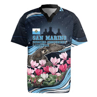 San Marino Founding Anniversary Rugby Jersey Freedom Peregrine Falcon - Cyclamen Flowers Towers Flag