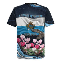 San Marino Founding Anniversary Rugby Jersey Freedom Peregrine Falcon - Cyclamen Flowers Towers Flag