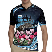San Marino Founding Anniversary Rugby Jersey Freedom Peregrine Falcon - Cyclamen Flowers Towers Flag