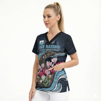 San Marino Founding Anniversary Scrub Top Freedom Peregrine Falcon - Cyclamen Flowers Towers Flag
