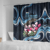 San Marino Founding Anniversary Shower Curtain Freedom Peregrine Falcon - Cyclamen Flowers Towers Flag