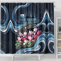 San Marino Founding Anniversary Shower Curtain Freedom Peregrine Falcon - Cyclamen Flowers Towers Flag