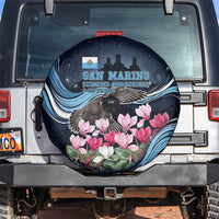 San Marino Founding Anniversary Spare Tire Cover Freedom Peregrine Falcon - Cyclamen Flowers Towers Flag