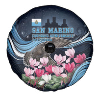 San Marino Founding Anniversary Spare Tire Cover Freedom Peregrine Falcon - Cyclamen Flowers Towers Flag