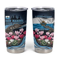 San Marino Founding Anniversary Tumbler Cup Freedom Peregrine Falcon - Cyclamen Flowers Towers Flag