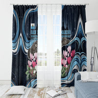 San Marino Founding Anniversary Window Curtain Freedom Peregrine Falcon - Cyclamen Flowers Towers Flag