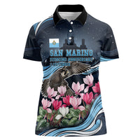 San Marino Founding Anniversary Women Polo Shirt Freedom Peregrine Falcon - Cyclamen Flowers Towers Flag