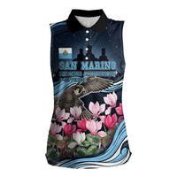 San Marino Founding Anniversary Women Sleeveless Polo Shirt Freedom Peregrine Falcon - Cyclamen Flowers Towers Flag