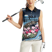 San Marino Founding Anniversary Women Sleeveless Polo Shirt Freedom Peregrine Falcon - Cyclamen Flowers Towers Flag
