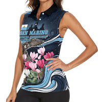 San Marino Founding Anniversary Women Sleeveless Polo Shirt Freedom Peregrine Falcon - Cyclamen Flowers Towers Flag