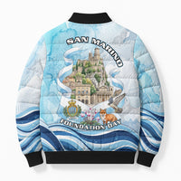 San Marino Foundation Day Bomber Puffer Jacket Mount Titano Fortress Fox Falcon And Cyclamen