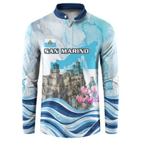 San Marino Foundation Day Button Sweatshirt Mount Titano Fortress Fox Falcon And Cyclamen
