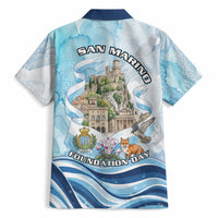 San Marino Foundation Day Hawaiian Shirt Mount Titano Fortress Fox Falcon And Cyclamen